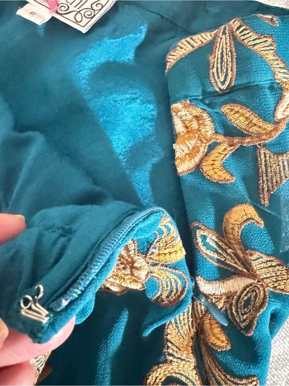 Yoana Baraschi Teal Skirt with Gold Floral Embroidery Size 6 - Picture 10 of 14